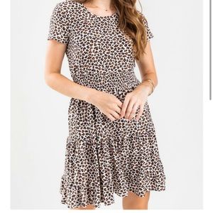 Francesca’s Novah Leopard Smocked Mini Dress